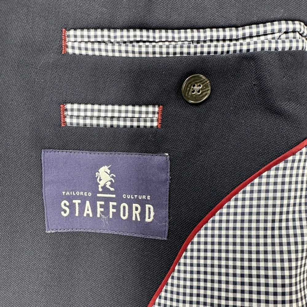 Stafford Blazer‎ Mens 50R Blue Gold Button Pockets Suit Jacket Sport Coat READ